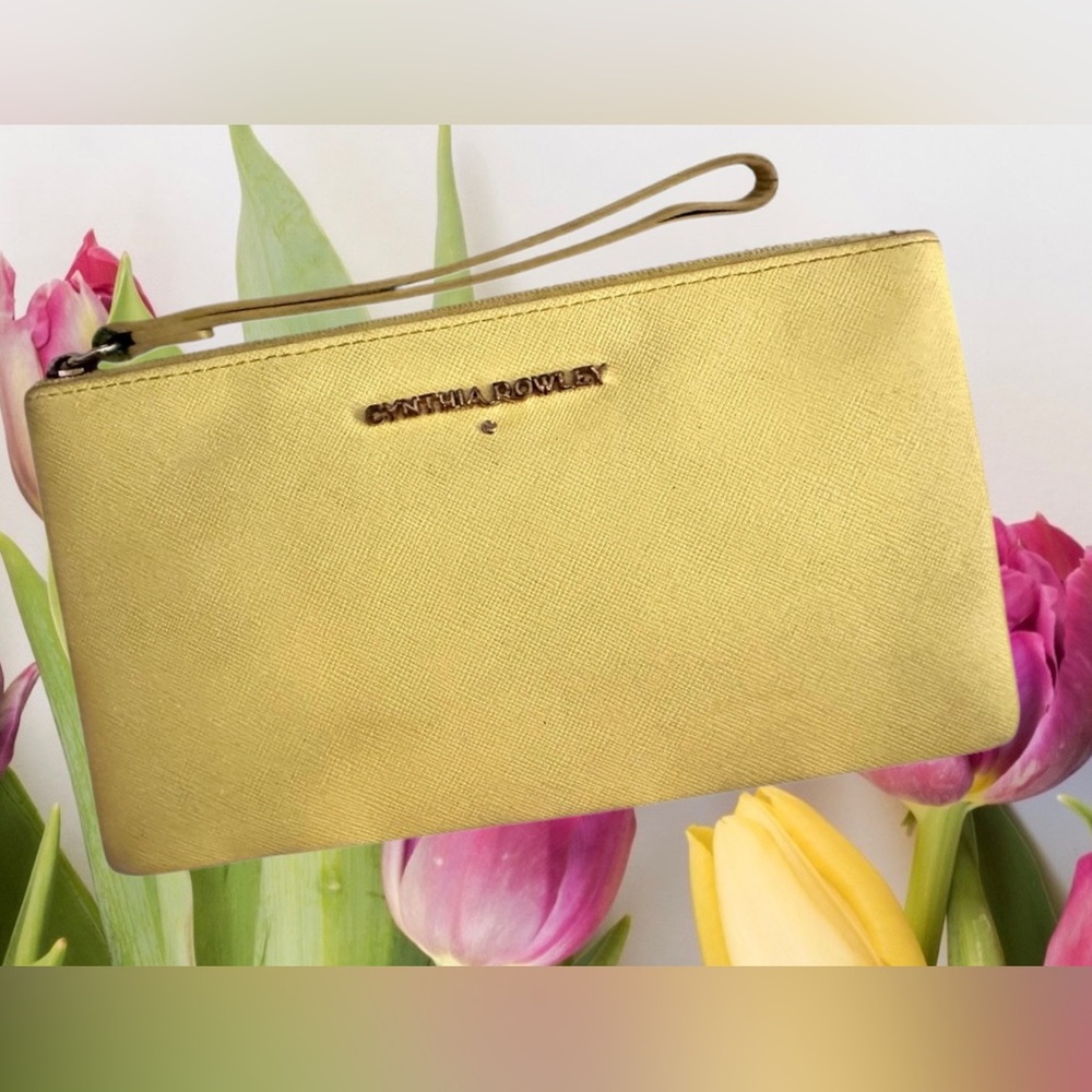 Cynthia Rowley Yellow Saffiano Leather Wristlet